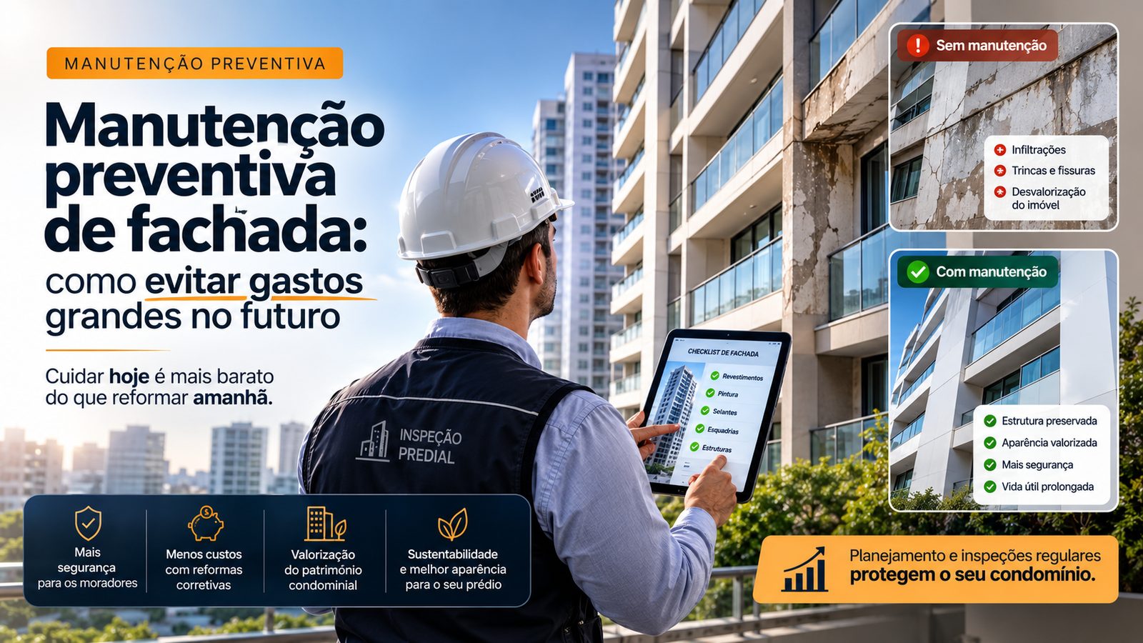 Fachada predial bem conservada após manutenção preventiva